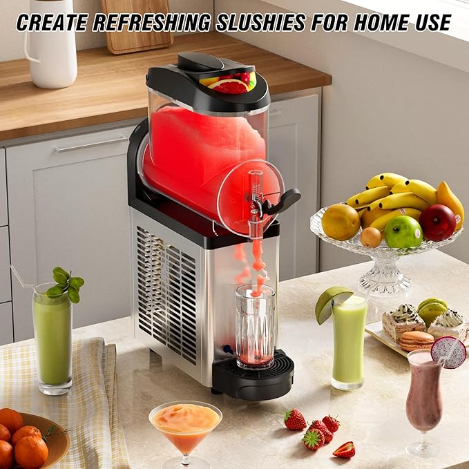 12L Commercial Slush Machine - Stainless Steel Slushie maker Frozen Drink Machine Commerical for Smoothies, Margaritas, Cocktails, Juices & Alcohol Beverages - Ideal for Bars, Cafés & Restaurants