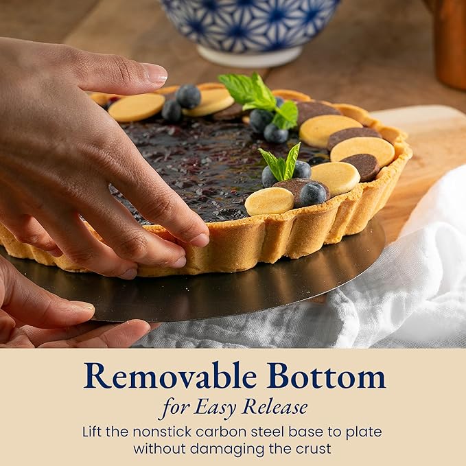 Patz&Patz Fluted Tart Pan 9 Inch Removable Bottom with Patented Silicone Crust Shaper | Nonstick Carbon Steel Quiche Baking Dish, Fruit Tart Molds for Baking, Quiche Pan & Pie Mold - PFOA & PTFE-Free