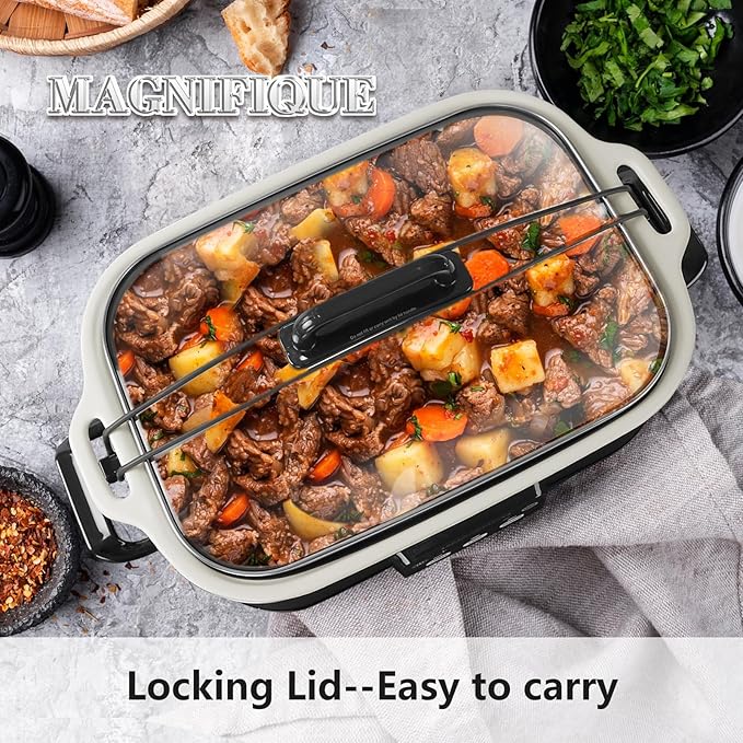 MAGNIFIQUE Small 4 Quart Casserole Programmable Slow Cooker with Ceramic Baking Dish - Perfect Kitchen Small Appliance for Family Dinners, Oven Safe and Durable Bakeware for Lasagna, Roasts