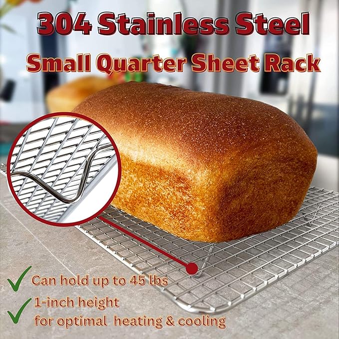 KITCHENATICS Small Quarter Sheet Cooling Rack for Cooking & Baking, Oven Safe Stainless Steel Rack, Baking Rack for Oven Cooking, Heavy Duty Cookie Cooling Rack fits Quarter Sheet Pan, 8.5" x12" IN