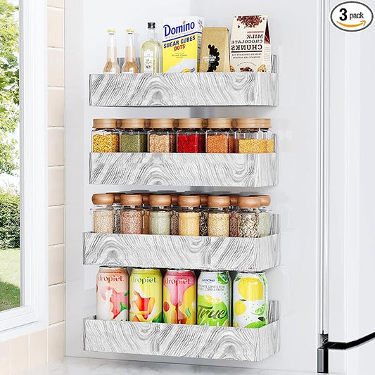 Magnetic Spice Rack for Refrigerator, Kitchen Organizer and Storage Shelf, Wood White(4 Pack)
