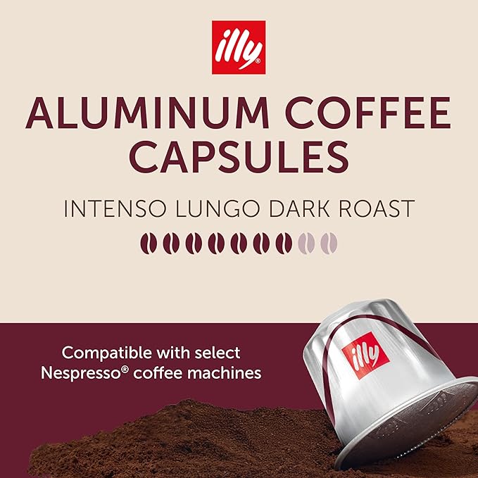 illy Aluminum Espresso Capsules - Compatible with Nespresso Machines - Intenso Lungo Roast Coffee- Bold & Full of Flavor - Notes of Cocoa and Dried Fruit - Single Serve Capsules - 10 Count (Pack of 5)