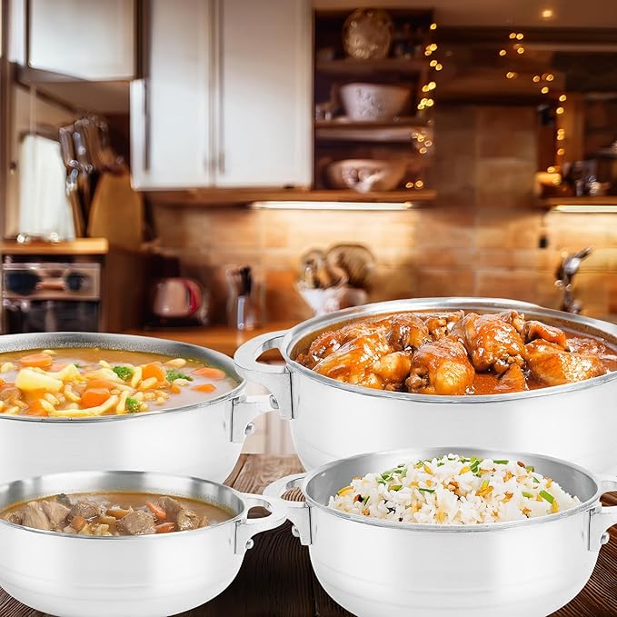Alpine Cuisine Premium 8-Piece Nonstick Aluminum Caldero Set with Lids | Versatile Pots for Stews, Rice & Soups in 2, 3.5, 7, 13 Quart Sizes | Silver