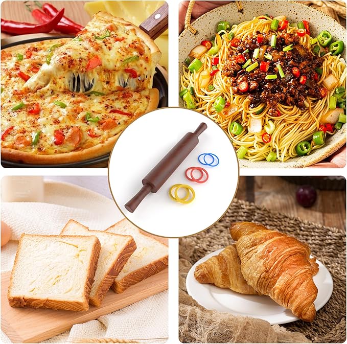 Classic Wooden Rolling Pin with Handle and Pastry Mat for Fondant, Pizza, Pies, Cookies,Rolling Pin for Baking with 3 Multi-Color Thickness Rings,17" x 2.5" (Include handle)