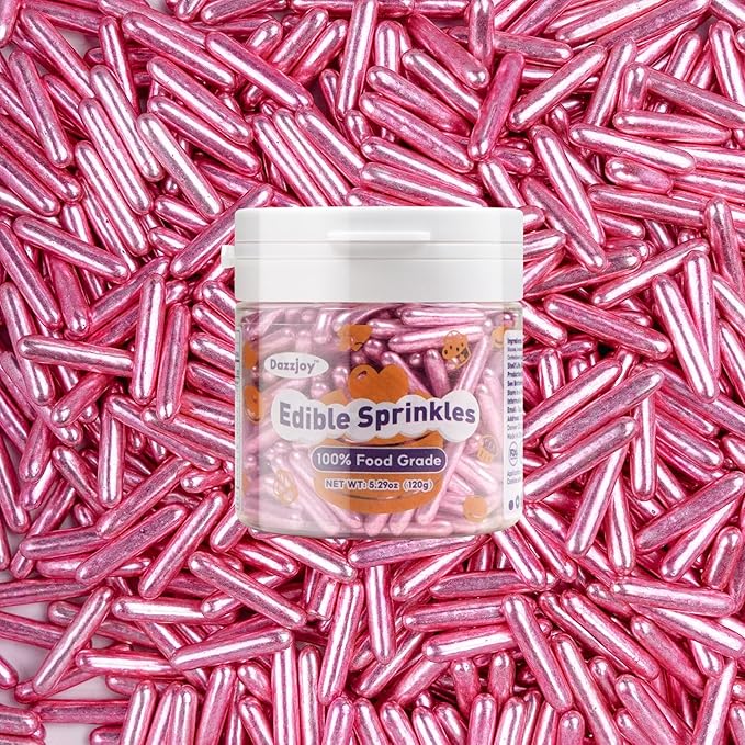 Rose Gold Rods Sprinkles, Edible Pearl Sprinkles for Cupcake Decorating, Donut, Cake Decorations, Wedding Party Valentines Easter Supplies, 120g/4.23oz