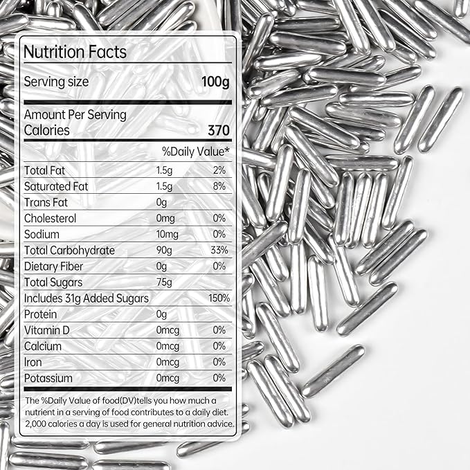 Silver Rods Sprinkles, Sugar Sprinkles For Cake Decorating, 150g/5.29oz, Food Grade, Ice Cream Decoration, Cupcake Toppers, Donuts, Cookies, Holiday, Birthday Party, Christmas Supplies