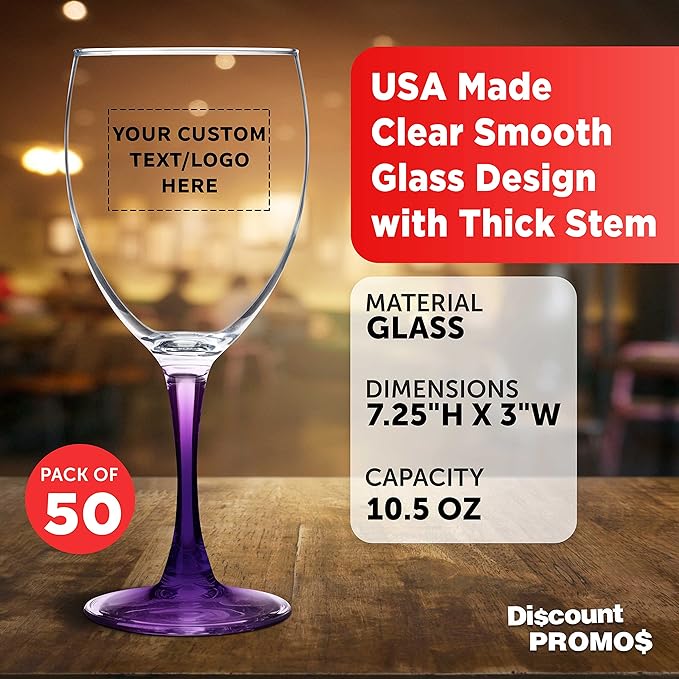 Custom Nuance Wine Glasses by ARC 10.5 oz. Set of 50, Personalized Bulk Pack - Restaurant Glassware, Perfect for Red Wine, White Wine, Cocktails - Purple