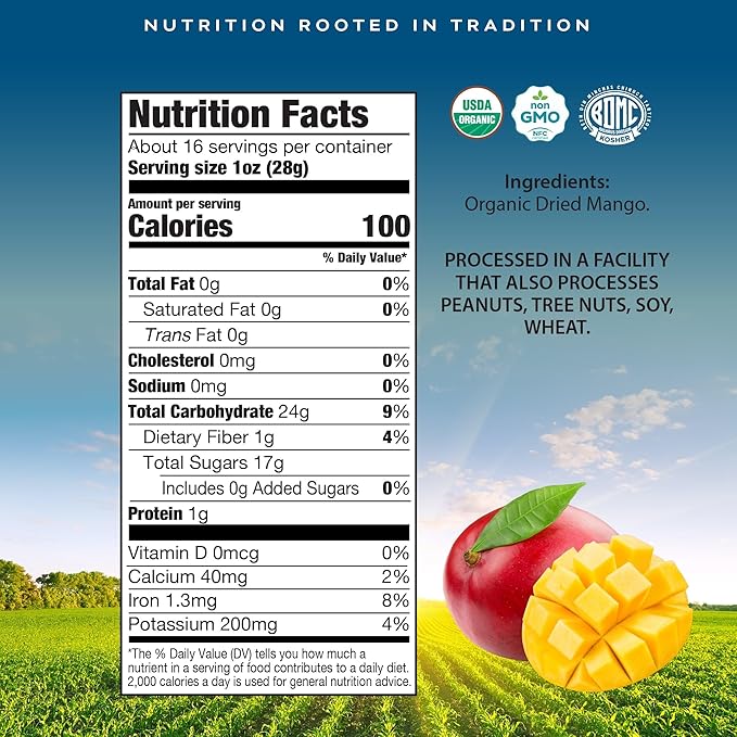 CROP BY POP - Organic Sun Dried Mango Slices, No Sugar Added, Unsulphured (16oz, 1 LB) Bulk Dry Fruits Packed Fresh in Resealable Bag - USDA Organic, Non GMO, Kosher