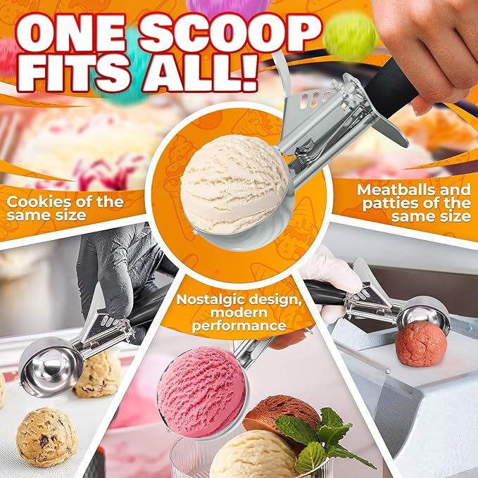 1 Oz Ice Cream Scoop with Trigger #30 - Versatile 1 Oz Scoop for Gelato, Cookie Dough Baking, Sorbet & Meatballs - Rust-Resistant Stainless Steel, Easy to Clean in Dishwasher, Non-Slip Handle
