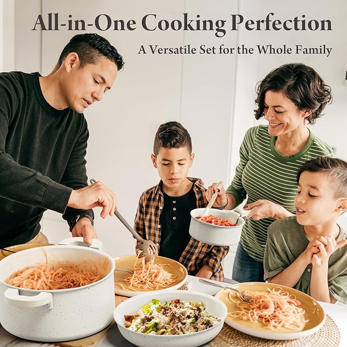 22-Piece Pots and Pans Set Non Stick with Removable Handles, Ceramic Cookware Set, Large-Capacity & Non Toxic, Induction & RV Compatible, Dishwasher Safe, PFAS/PTFE/PFOA Free, White