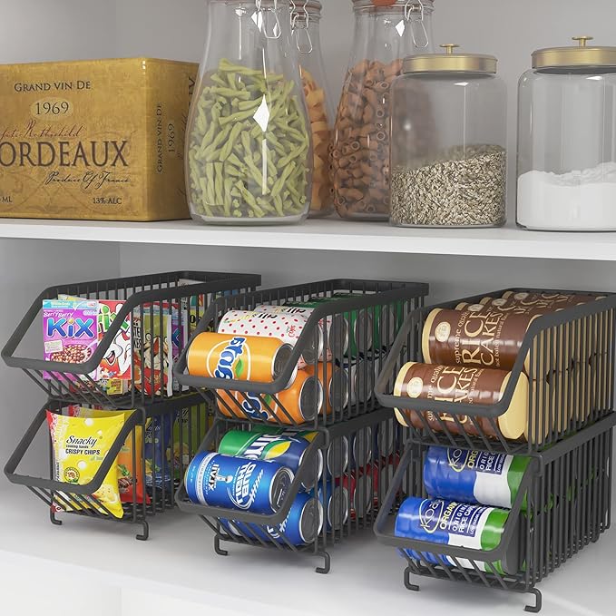 GILLAS 4 Pack Stackable Soda Can Organizer for Refrigerator, Can Holder Dispenser, Canned Food Storage Rack for Fridge, Kitchen, Countertops, Cabinets, Black