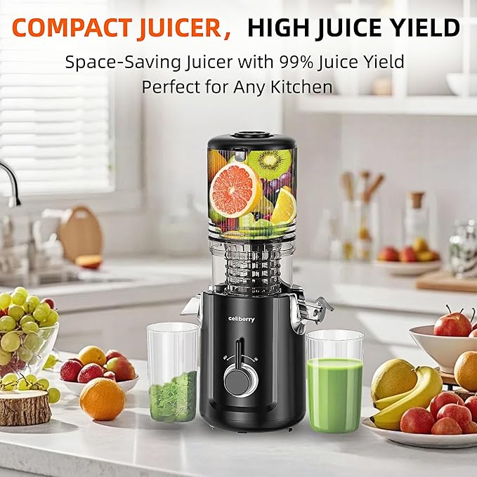 Cold Press Juicer Machines, 5.3” Large Feed Chute Slow Masticating Juicer for Whole Fruits & Vegetables, 300W Quiet Juice Extractor, Easy to Clean, Anti-Clog, No Drip, 99% High Juice Yield
