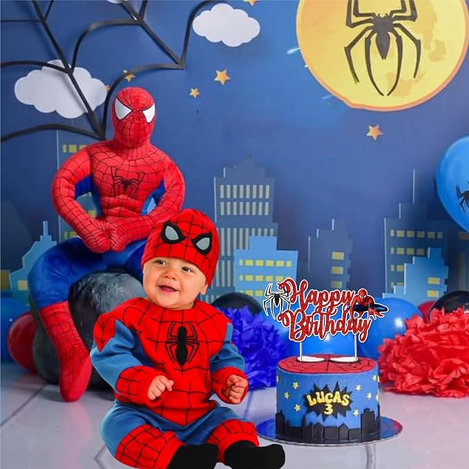 Spidrmn Happy Birthday Cake Topper – Superhero Cake Decoration for Boys, Party Supplies, Super hero-Themed Birthday, Spidr-Mn Party Accessory - Birthdays Decorations.