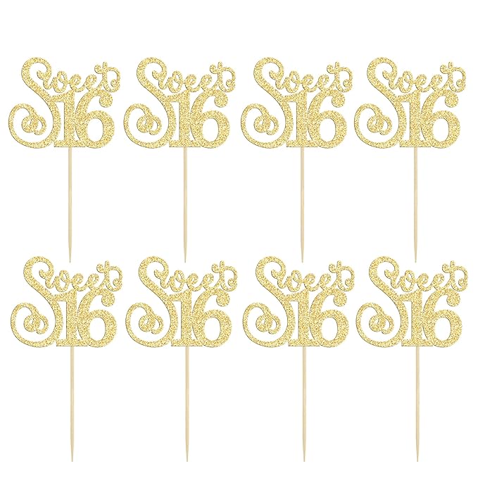 Gyufise 24 Pack Happy Sweet 16 Cupcake Toppers Glitter Sixteen 16th Birthday Cupcake Picks Cheers to 16 Years Old Cupcake Decorations for 16th Birthday Anniversary Party Cake Decorations Supplies Gold