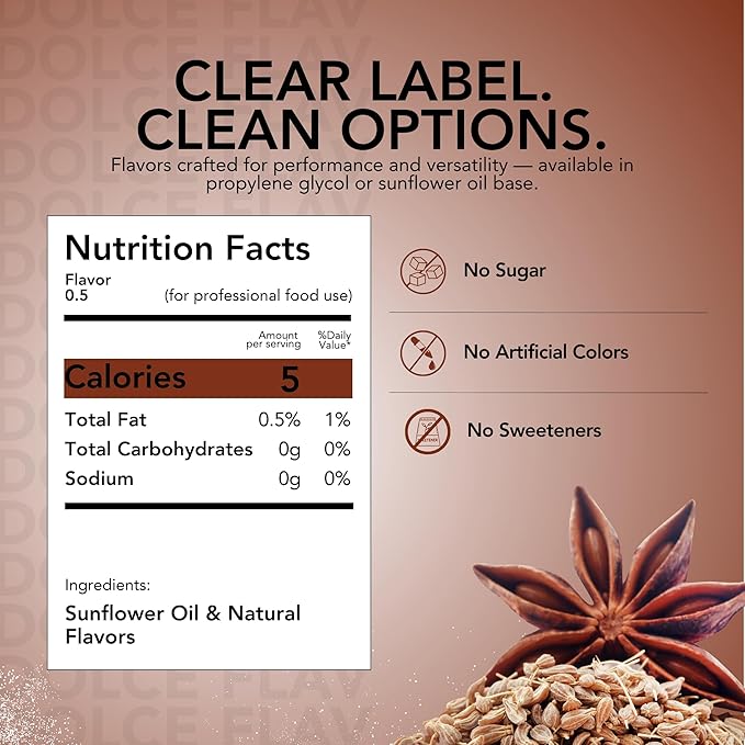 Dolce Flav Natural Anise Extract – 8 Ounce Oil-Soluble Kosher, Sugar-Free, Concentrated Licorice Anise Flavoring for Baking, Cookies & Liqueurs, Includes Measured Dropper