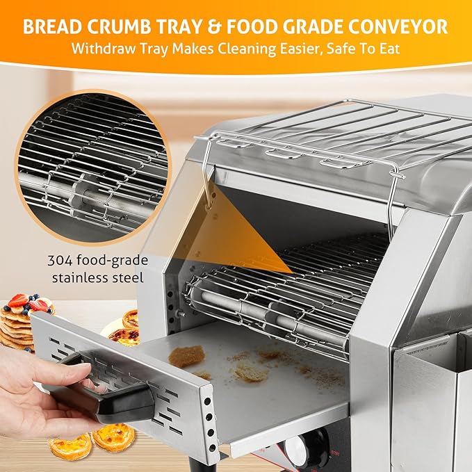 WICHEMI Commercial Toaster 300 Slices/Hour Commercial Conveyor Toaster Electric Stainless Steel Heavy Duty Toasters for Restaurant Bun Bagel Bread, 2200W
