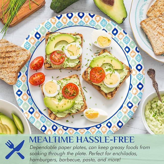 MUCHII Paper Plates 10 Inch, 120 Count Disposable Paper Plates Bulk, Soak and Cut Proof for Party,Picnic, Family Gatherings