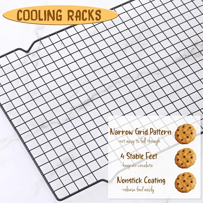 Harloon 3 Pieces Cooling Racks for Cooking and Baking Oven Safe Grid Wire Set Heavy Duty Carbon Steel Nonstick Baking Rack for Roasting Cooking Grilling Drying (16 x 9.8 Inch)