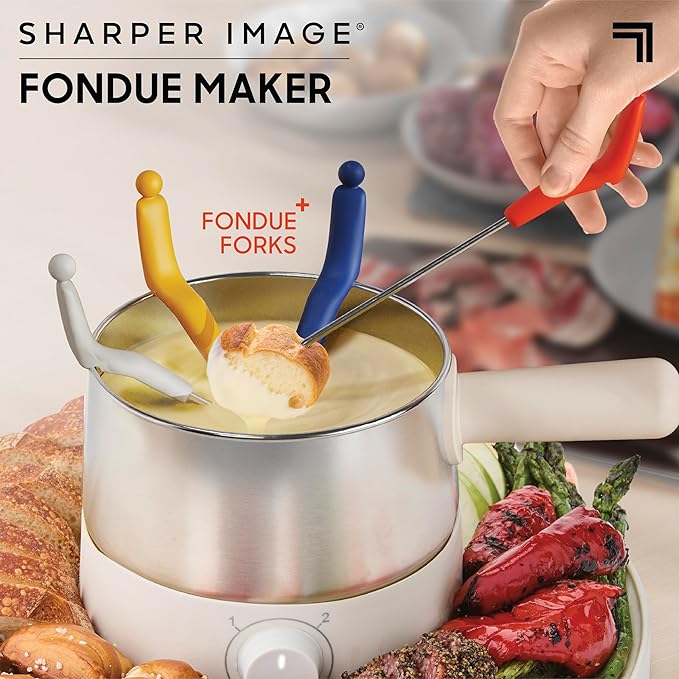 Sharper Image® Fondue Set – Electric Fondue Pot, Adjustable Heat, BPA-Free Stainless Steel, Cheese & Chocolate Fountain, Housewarming & Wedding Gift, Home Essentials Kitchen Gadgets, Mini Appliances