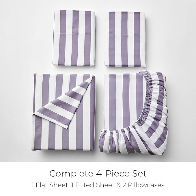 Mellanni Full Sheets Set - 4 PC Iconic Collection Bedding - Hotel Luxury, Extra Soft, Cooling Bed Sheets - Wrinkle, Fade, Stain Resistant (Full, Oxford Stripe Hazy Lilac)