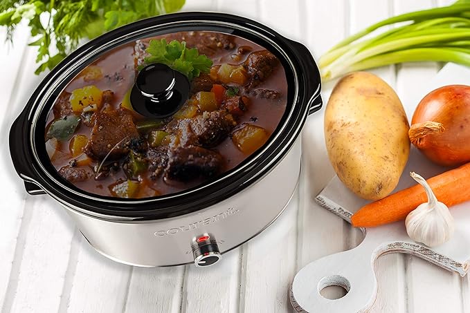 Courant Oval Slow Cooker Crock, with Easy Options 8.5 Quart Dishwasher Safe Pot, Stainless Steel