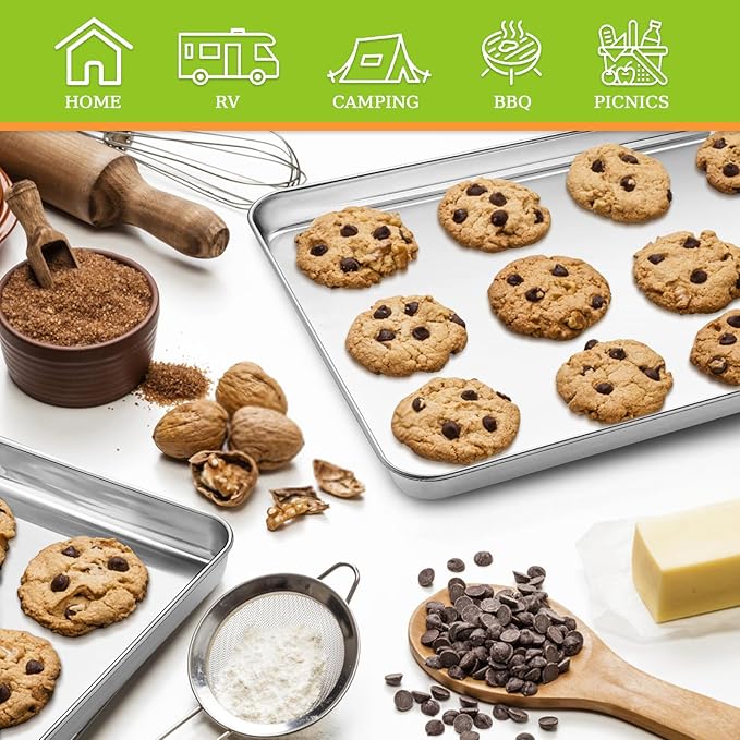 CEKEE Stainless Steel Cookie Sheets for Baking, 2PCS Stainless Steel Baking Sheet, Size 12 x 10 x 0.98 Inch，Heavy Duty & Easy Clean Baking Pans Tray Set