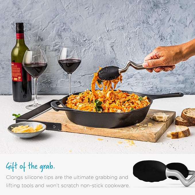 Dreamfarm Clongs Grippy Silicone & Stainless Steel Kitchen Cooking Tongs with Click-Lock Open & Close - 9" Black