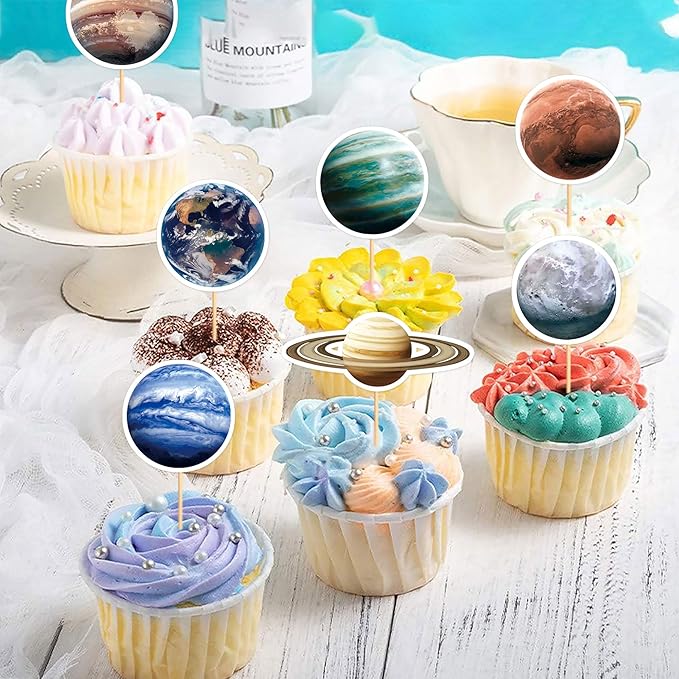 40PCS Space Cupcake Toppers Solar System Galaxy Universe Cupcake Picks Outer Space Theme Boys Girls Baby Shower Birthday Party Cake Decorations Supplies