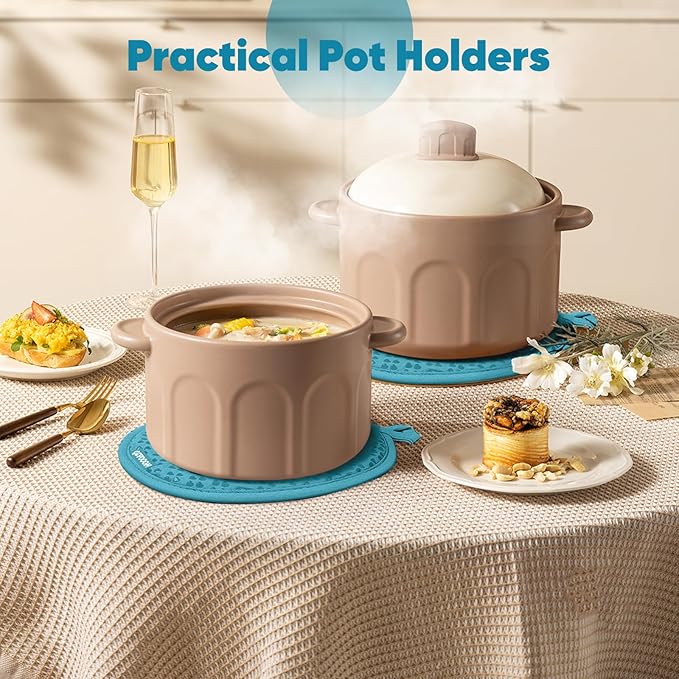 Oven Mitts and Pot Holders 4 Sets, Heat Resistant 500 ℉ Oven Mitt and Pot Holder,Oven Glove&Potholders with Non-Slip Silicone Surface,Kitchen Essentials for Cooking/Baking/BBQ-Lake Blue