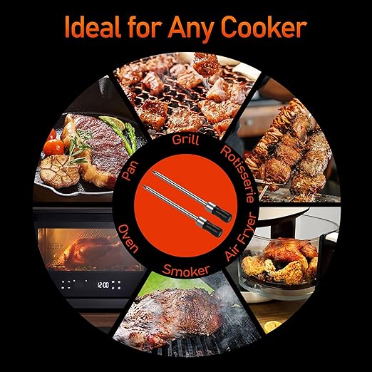 AlfaBot Wireless Meat Thermometer with 2 Meat Probes, 520 FT Bluetooth Meat Thermometer with Digital Food Thermometer for Remote Monitoring of BBQ Grill, Oven