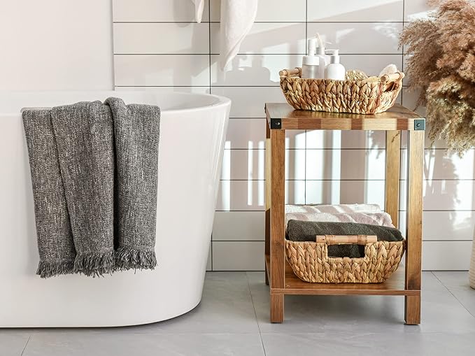 StorageWorks Hand-Woven Jumbo Storage Baskets with Wooden Handles, Water Hyacinth Wicker Baskets for Organizing, 2 Pack