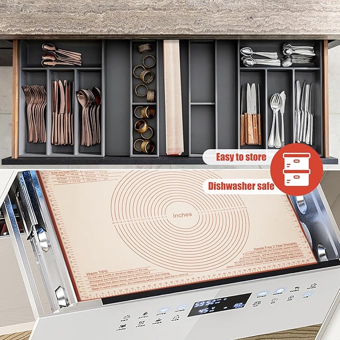 Silicone Pastry Mat 36x24 Inch Nonstick Baking Mat Perfect for Dough, Pastry Board, Dough Rolling, Kneading Board, Pie Crust, Fondant, Pasta/Pizza, Kitchen Counter Mat