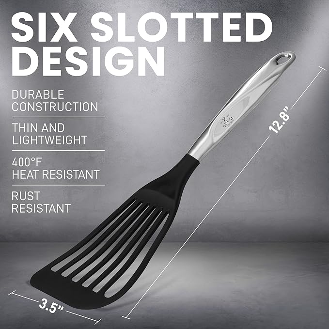 Zulay Kitchen Premium Fish Spatula Stainless Steel - Slotted, Non-Stick & Easy to Clean Fish Turner with Ergonomic Handle - Perfect for Cooking & Dishwasher Safe 12.8"