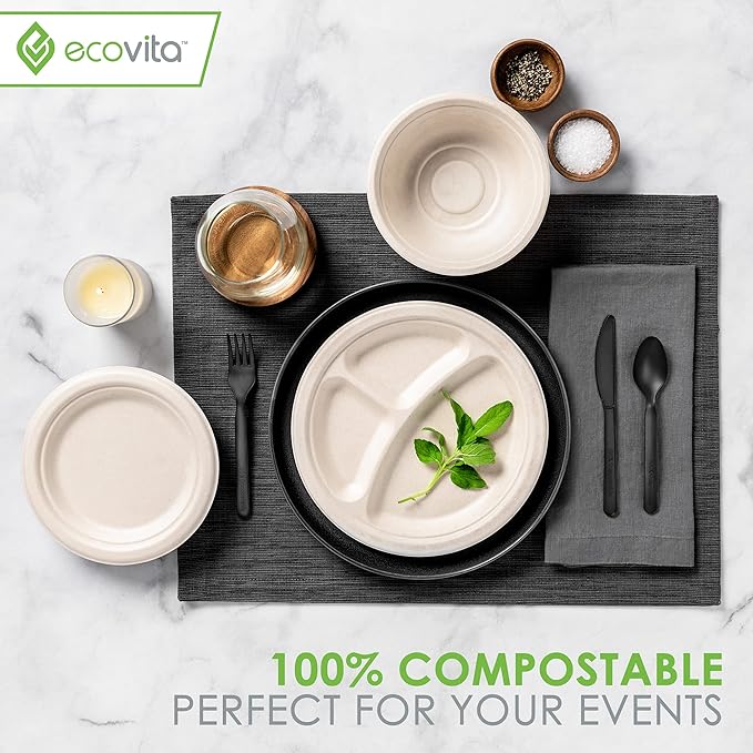 100% Compostable Paper Bowls [16 oz.] – 150 Disposable Bowls Eco Friendly Sturdy Tree Free Liquid and Heat Resistant Alternative to Plastic or Paper Bowls