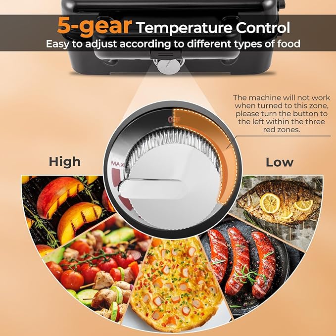 ARLIME 3 in 1 Waffle Maker, 1082W Electric Panini Press Grill w/Non-stick Plates, Indicator Lights, Cool Touch Handle, Sandwich Maker w/ 5-gear Temperature Control for Breakfast Grilled Cheese Steak