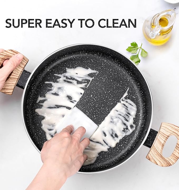 MICHELANGELO Stock Pot with Lid, 5 Quart Cooking Pot Nonstick, Granite Soup Pots with Lid, Induction Pot with Stay-cool Handle, 5 Qt Stockpot Non Stick Pots Black