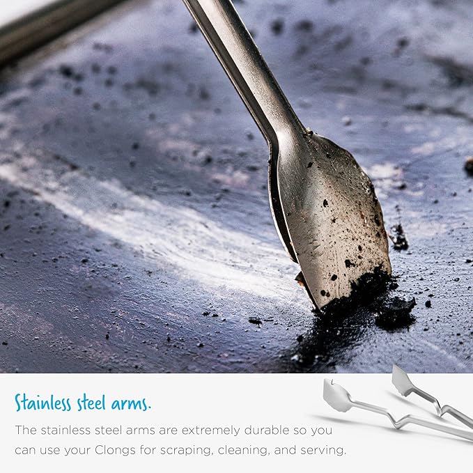 Dreamfarm BBQ Clongs Durable Barbecue Tongs with Click-Lock Open & Close, In-Built Sausage Prick & Cutter - 15" Stainless Steel