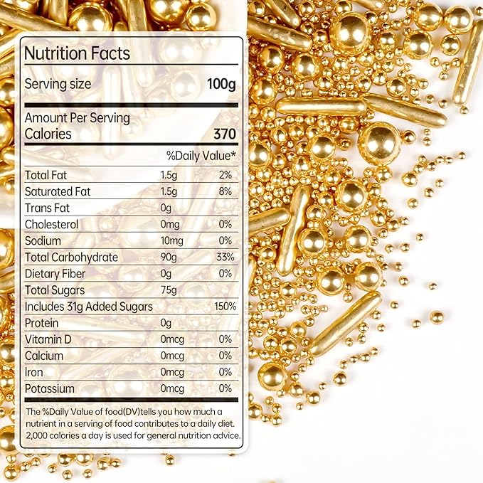 Gold Pearl Rods Sprinkles for Cake Decorating, Edible Sugar Pearls Rods Candy, 150g/5.29oz, Mix Size Cake Topper Donuts Cupcake Cookie Dessert Decorations, Holiday, Wedding Party, Easter Supplies