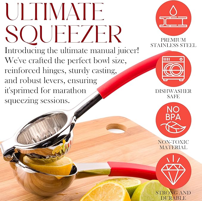 Bellemain Citrus Juicer | Metal Lemon Squeezer | Lime and Lemon Juicer Stainless Steel with Silicone Handles | Manual Juicer, Citrus Squeezer, Hand Held Juicer | Bar Juicer for Bartender Accessories