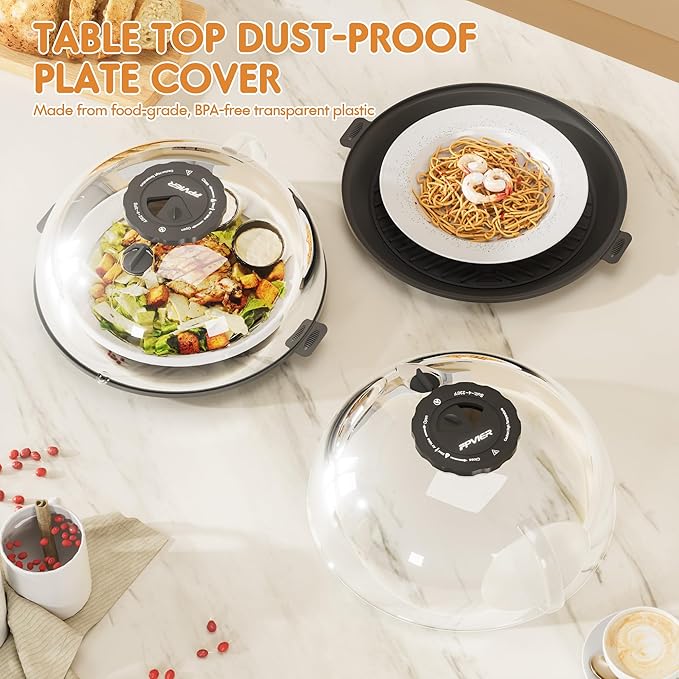 Microwave Splatter Cover for Food, Plastic Microwave Cover with Water Steamer and Integrated Handle, 10 Inch Splatter Guard Lid with Plate, Kitchen Gadgets & Accessories (Gray, 10 inch)