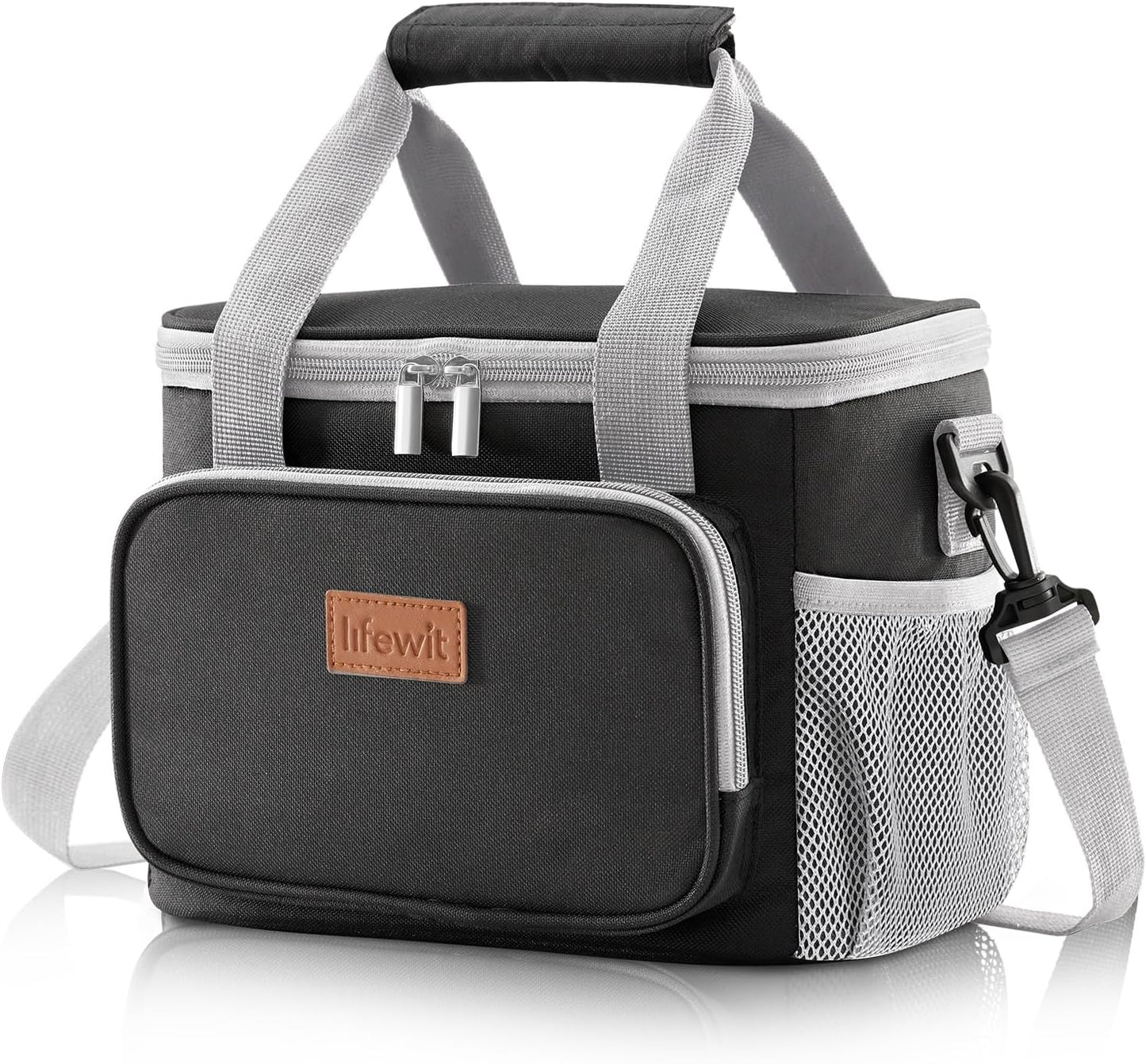 Lifewit Medium Lunch Bag Insulated Lunch Box Soft Cooler Cooling Tote for Adult Men Women, Gray and Black 12-Can (9L)
