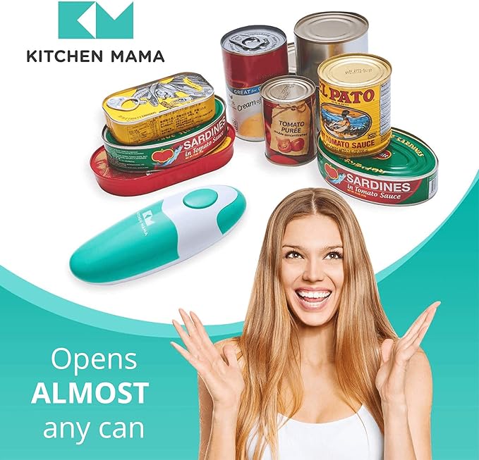 Kitchen Mama Auto Electric Can Opener: Safe, Easy with One Touch, Smooth Edge, Battery Operated, Cordless, Automatic Can Opener for Seniors with Arthritis, Hand Free Appliances, YES YOU CAN (Teal)