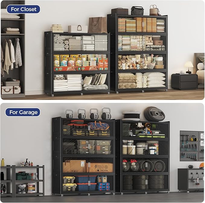 240GAL Extra Large Stackable Storage Bins with Lid, 960QT Plastic Storage Bins with 6x Wheels, Collapsible Closet Organizer and Storage Drawer Cabinet for Living Room Office Dorm, 3Pack Black