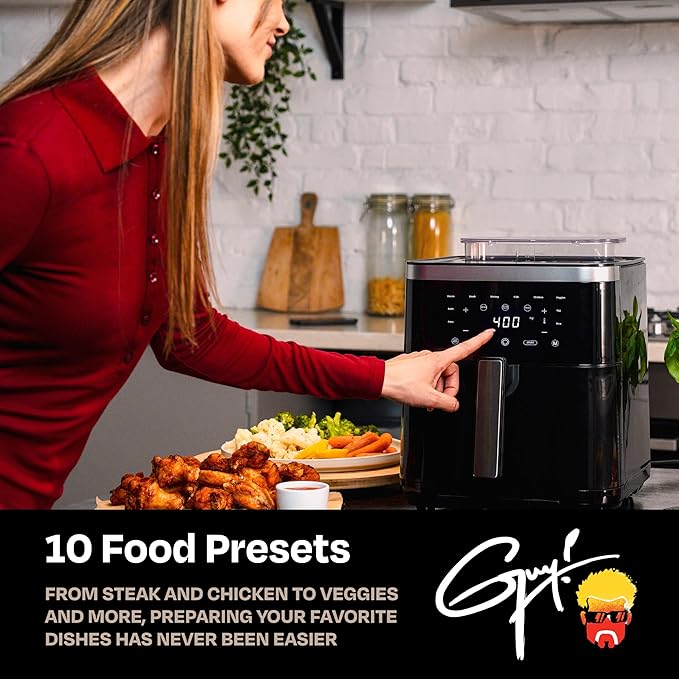 Guy Fieri's Flavortown 6.5 Quart Steam Air Fryer with Moisture Lock Technology – Programmable Steamer and Air Fryer Combination, Temperature Control, 10-Presets, 1700 Watts