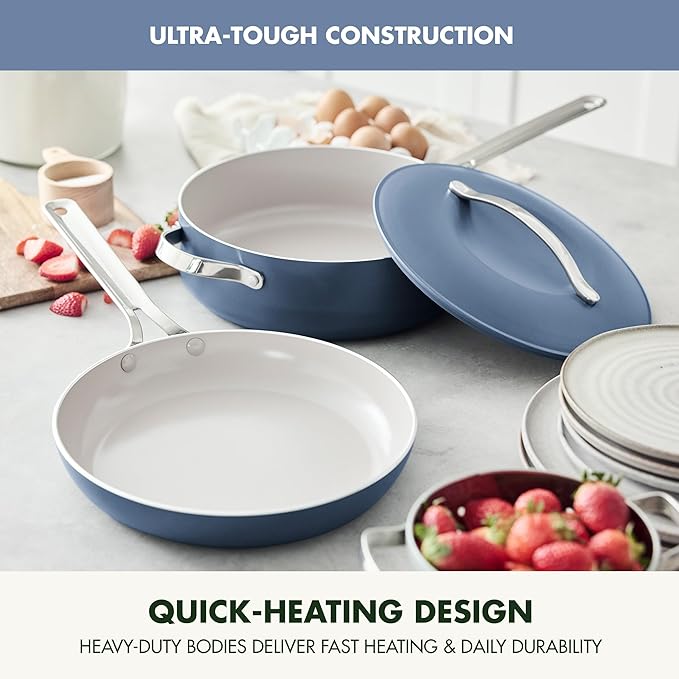 GreenPan Nova 10” Frying Pan Skillet and 4.37QT Sauté Pan with Lid, Oprah’s Favorite Things 2024, PFAS-Free Ceramic Nonstick, Induction Suitable, Sear, Fry, Broil, Dishwasher & Oven Safe, Ocean Blue