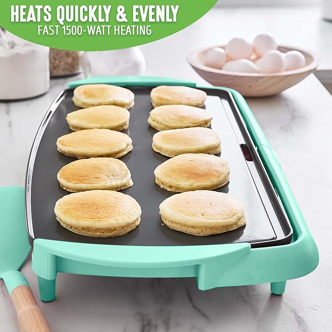GreenLife 20” Extra Large Electric Griddle, Non-Toxic PFAS & PFOA-Free Ceramic Nonstick, Temperature Control, Quick Even Heating, Removable Drip Tray, Pancakes, Eggs, Sausage, Easy Clean, Turquoise