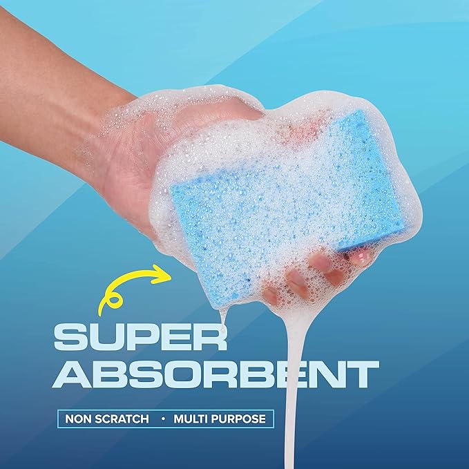SCRUBIT 48 Pack Kitchen Sponges Dish Sponge for Washing Dishes, Kitchen & Bathroom – Blue & Yellow Dishwashing Sponges Along with A Thought Scrubber – Bulk Cleaning sponges Kitchen (Blue, Yellow)
