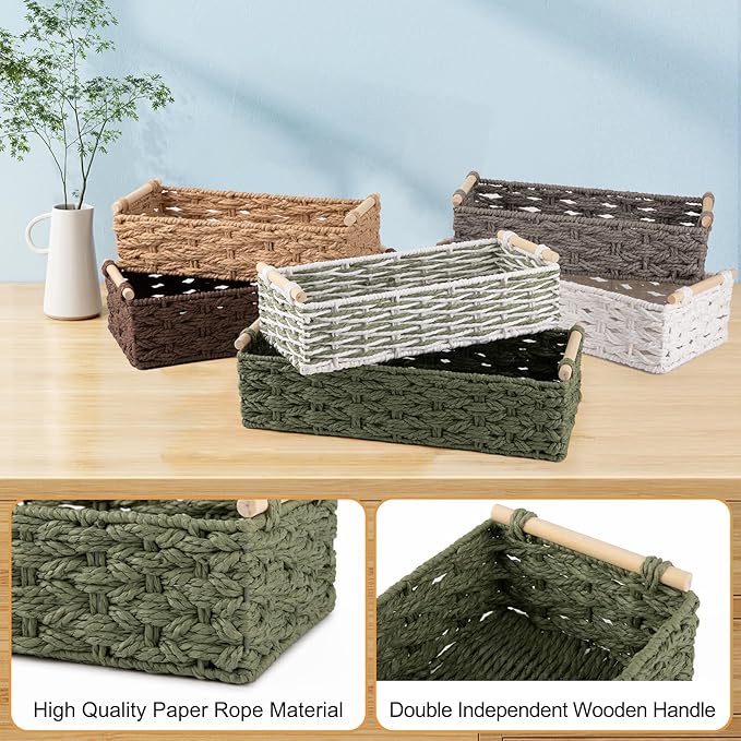 OIAHOMY Toilet Paper Baskets Handmade Paper Rope Decorative Wicker Storage Tank Shelf Cabinet Organizer for Bathroom Home, Set of 2, Green