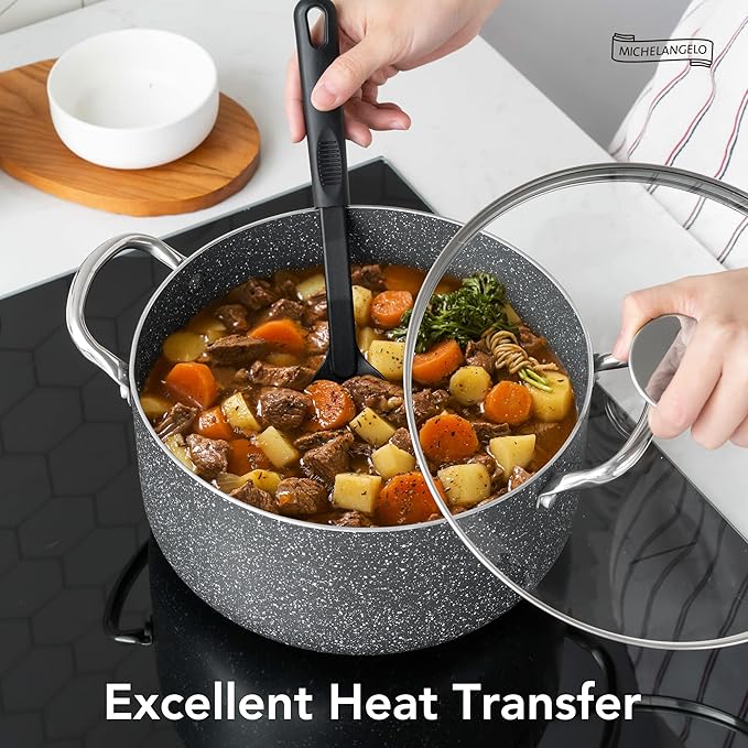 MICHELANGELO 5 Quart Stock Pot with Lid, Nonstick Soup Pot with Lid, Induction Pot for Cooking, 5 Qt Pot with Lid, Non Stick Pot for Kitchen, Stockpot with Stainless Steel Handle, Oven Safe