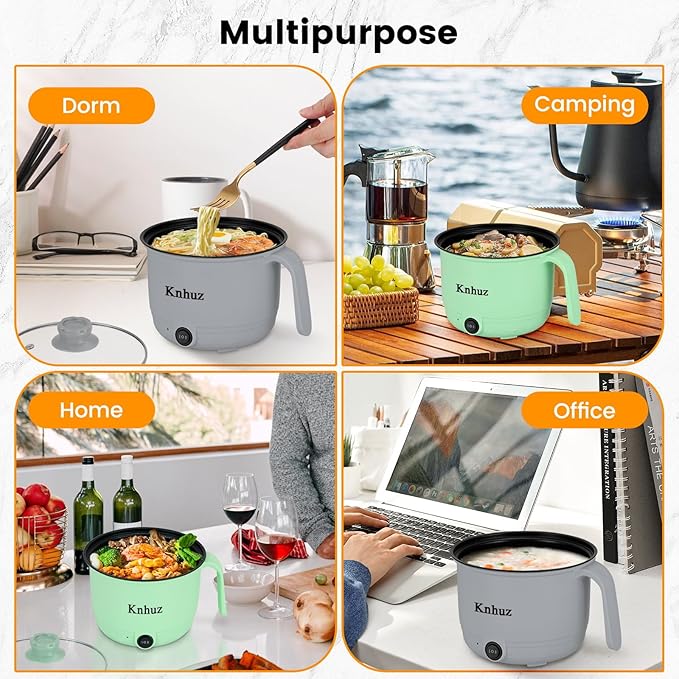 Hot Pot Electric With Steamer,Rapid Ramen Cooker,1.8L Mini Portable Self Heating Electric Pot For Cooking Noodles Oatmeal Pasta,Shabu Shabu Hotpot Pot Electric Dorm Lazy Pot,Non-Stick Green